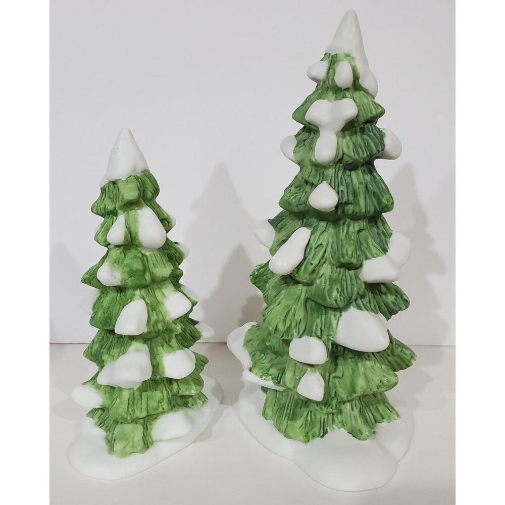 Dept 56 2 porcelain winter SNOWY PINE TREES Christmas Village accessory 6537-4
